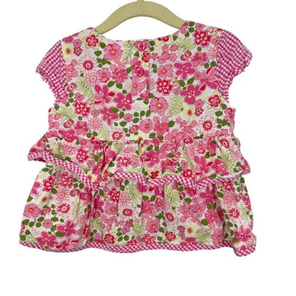 Hanna Andersson Girls Size 3T Floral Gingham Peplum Dress Short Sleeve Ruffle
